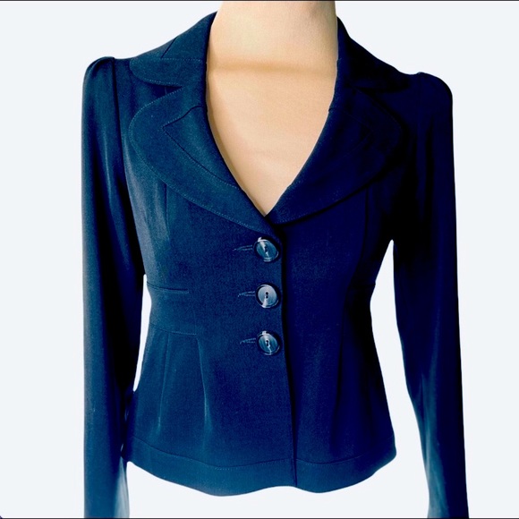 NANETTE LEPORE 3 button lined puff sleeve suit blazer black 2 - Picture 8 of 8